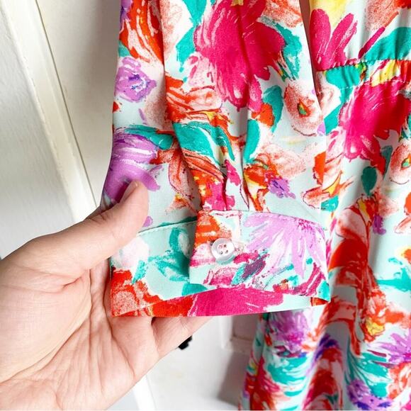 Charles Henry Bright Colorful Floral Button Top Elastic Waist Dress Size Small S - Picture 5 of 12